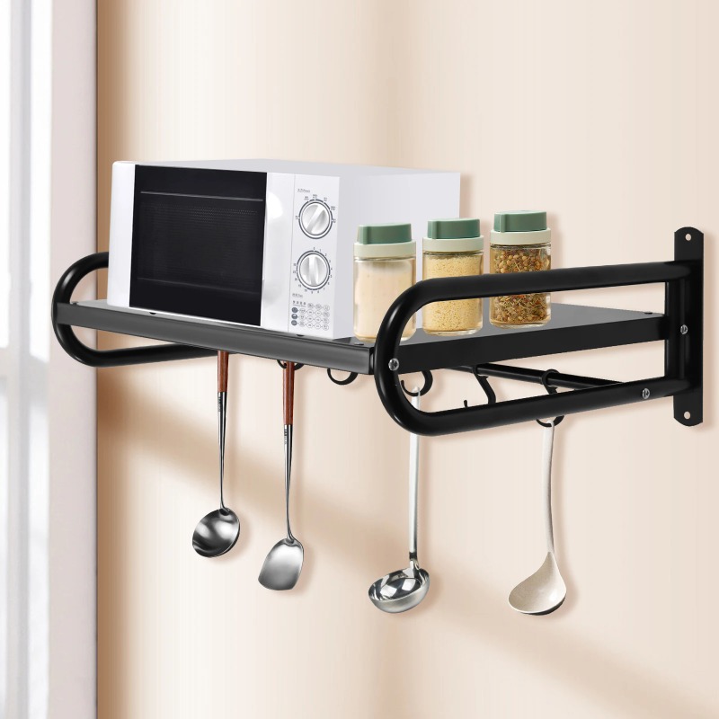Commercial Kitchen Installation - Wall-Mounted Microwave Oven Rack, Durable Carbon